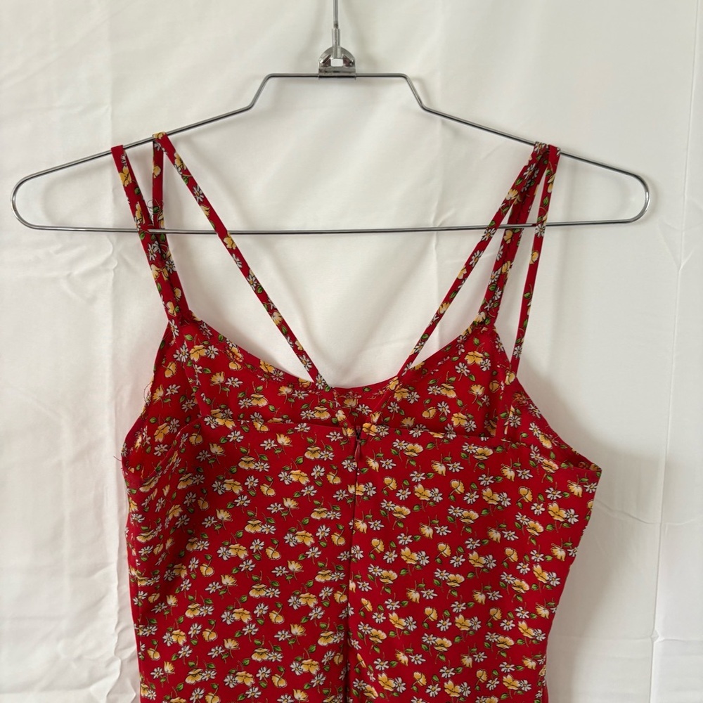 Vintage 90s red floral print mini dress cami straps size small - Picture 4 of 6